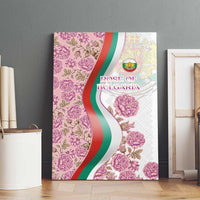 Rose of Bulgaria Canvas Wall Art with National Flag Ribbon and Floral Damask Pattern