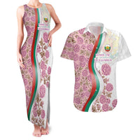 Rose of Bulgaria Couples Matching Tank Maxi Dress and Hawaiian Shirt with National Flag Ribbon and Floral Damask Pattern