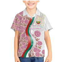 Rose of Bulgaria Family Matching Mermaid Dress and Hawaiian Shirt with National Flag Ribbon and Floral Damask Pattern