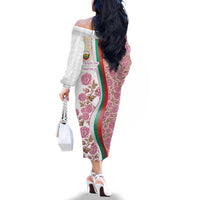 Rose of Bulgaria Family Matching Off The Shoulder Long Sleeve Dress and Hawaiian Shirt with National Flag Ribbon and Floral Damask Pattern