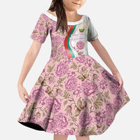 Rose of Bulgaria Family Matching Puletasi and Hawaiian Shirt with National Flag Ribbon and Floral Damask Pattern