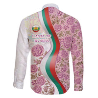 Rose of Bulgaria Family Matching Short Sleeve Bodycon Dress and Hawaiian Shirt with National Flag Ribbon and Floral Damask Pattern