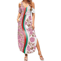 Rose of Bulgaria Family Matching Summer Maxi Dress and Hawaiian Shirt with National Flag Ribbon and Floral Damask Pattern