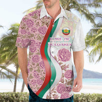 Rose of Bulgaria Hawaiian Shirt with National Flag Ribbon and Floral Damask Pattern