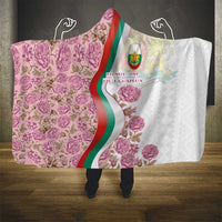 Rose of Bulgaria Hooded Blanket with National Flag Ribbon and Floral Damask Pattern