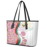 Rose of Bulgaria Leather Tote Bag with National Flag Ribbon and Floral Damask Pattern