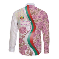 Rose of Bulgaria Long Sleeve Button Shirt with National Flag Ribbon and Floral Damask Pattern