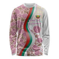Rose of Bulgaria Long Sleeve Shirt with National Flag Ribbon and Floral Damask Pattern