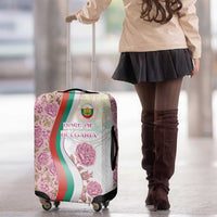 Rose of Bulgaria Luggage Cover with National Flag Ribbon and Floral Damask Pattern