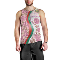 Rose of Bulgaria Men Tank Top with National Flag Ribbon and Floral Damask Pattern