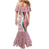 Rose of Bulgaria Mermaid Dress with National Flag Ribbon and Floral Damask Pattern