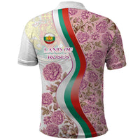 Rose of Bulgaria Polo Shirt with National Flag Ribbon and Floral Damask Pattern