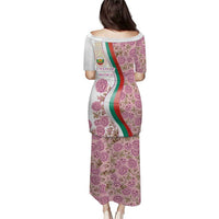 Rose of Bulgaria Puletasi with National Flag Ribbon and Floral Damask Pattern