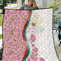 Rose of Bulgaria Quilt with National Flag Ribbon and Floral Damask Pattern