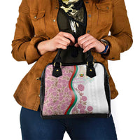 Rose of Bulgaria Shoulder Handbag with National Flag Ribbon and Floral Damask Pattern