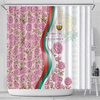 Rose of Bulgaria Shower Curtain with National Flag Ribbon and Floral Damask Pattern