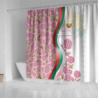 Rose of Bulgaria Shower Curtain with National Flag Ribbon and Floral Damask Pattern