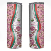 Rose of Bulgaria Skinny Tumbler with National Flag Ribbon and Floral Damask Pattern