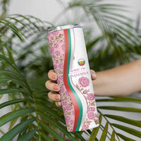 Rose of Bulgaria Skinny Tumbler with National Flag Ribbon and Floral Damask Pattern