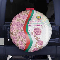 Rose of Bulgaria Spare Tire Cover with National Flag Ribbon and Floral Damask Pattern
