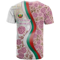 Rose of Bulgaria T Shirt with National Flag Ribbon and Floral Damask Pattern