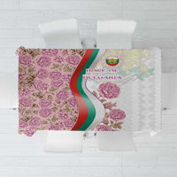 Rose of Bulgaria Tablecloth with National Flag Ribbon and Floral Damask Pattern