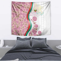 Rose of Bulgaria Tapestry with National Flag Ribbon and Floral Damask Pattern