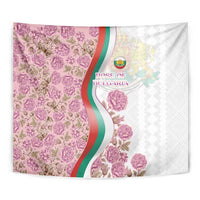 Rose of Bulgaria Tapestry with National Flag Ribbon and Floral Damask Pattern