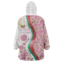 Rose of Bulgaria Wearable Blanket Hoodie with National Flag Ribbon and Floral Damask Pattern