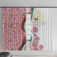 Rose of Bulgaria Window Curtain with National Flag Ribbon and Floral Damask Pattern