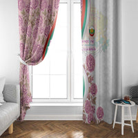 Rose of Bulgaria Window Curtain with National Flag Ribbon and Floral Damask Pattern