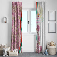 Rose of Bulgaria Window Curtain with National Flag Ribbon and Floral Damask Pattern