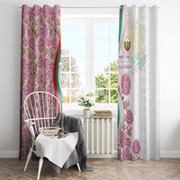 Rose of Bulgaria Window Curtain with National Flag Ribbon and Floral Damask Pattern