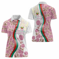 Rose of Bulgaria Women Polo Shirt with National Flag Ribbon and Floral Damask Pattern