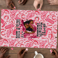 Black Cowgirl Puzzle Boots And Bling - Pink Leopard Western Diva Melanin