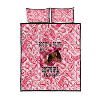 Black Cowgirl Quilt Bed Set Boots And Bling - Pink Leopard Western Diva Melanin
