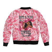 Black Cowgirl Sleeve Zip Bomber Jacket Boots And Bling - Pink Leopard Western Diva Melanin