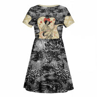 Black Cowgirl Lasso Horseshoe Kid Short Sleeve Dress Vintage Retro Leopard Animal