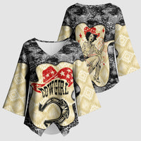 Black Cowgirl Lasso Horseshoe Kimono Sleeve Blouse Vintage Retro Leopard Animal