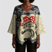 Black Cowgirl Lasso Horseshoe Kimono Sleeve Blouse Vintage Retro Leopard Animal