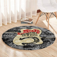 Black Cowgirl Lasso Horseshoe Round Carpet Vintage Retro Leopard Animal