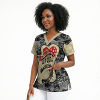 Black Cowgirl Lasso Horseshoe Scrub Top Vintage Retro Leopard Animal