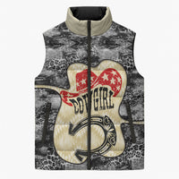 Black Cowgirl Lasso Horseshoe Sleeveless Puffer Jacket Vintage Retro Leopard Animal