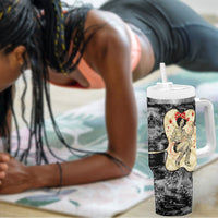 Black Cowgirl Lasso Horseshoe Tumbler With Handle Vintage Retro Leopard Animal