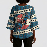 Bill Pickett Black Cowboy Kimono Sleeve Blouse Western American Heritage - Grunge Stars And Stripes