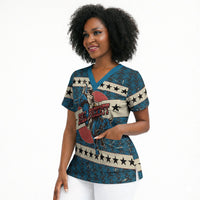 Bill Pickett Black Cowboy Scrub Top Western American Heritage - Grunge Stars And Stripes