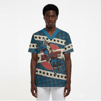 Bill Pickett Black Cowboy Scrub Top Western American Heritage - Grunge Stars And Stripes