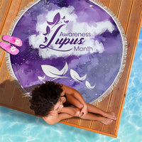 Lupus Awareness Month Beach Blanket Purple Ribbon Watercolor Galaxy Butterfly Floral Support Art