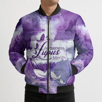Lupus Awareness Month Bomber Puffer Jacket Purple Ribbon Watercolor Galaxy Butterfly Floral Support Art