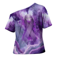 Lupus Awareness Month Cross Shoulder Shirt Purple Ribbon Watercolor Galaxy Butterfly Floral Support Art